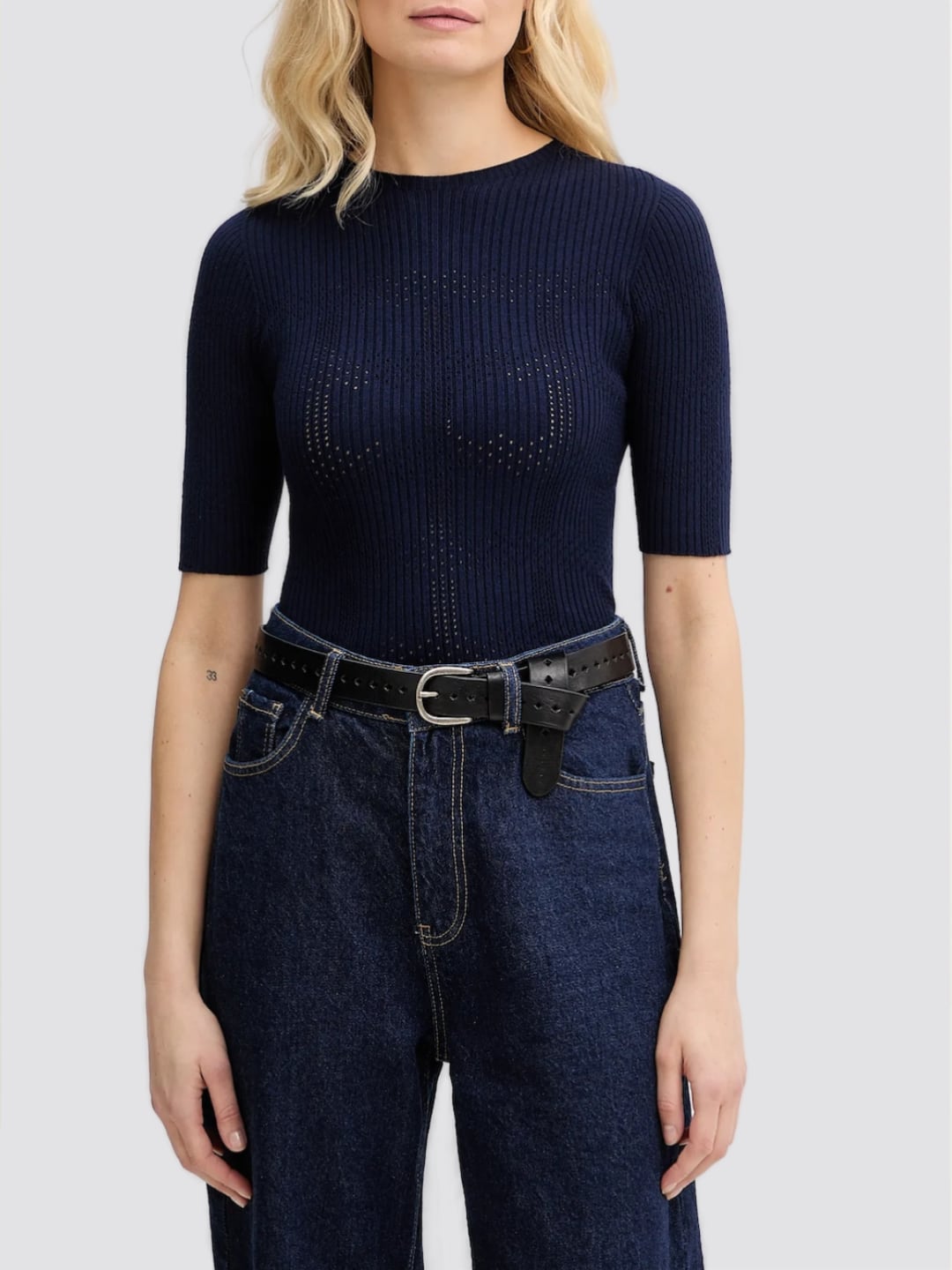 Twinset Maglia a girocollo a coste e punzonati Blu Night