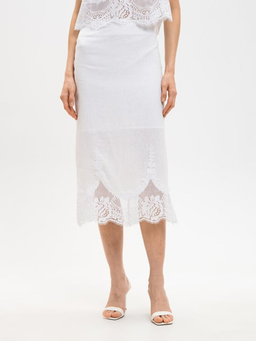 Twinset Gonna di lino bianco con pizzo Bianco