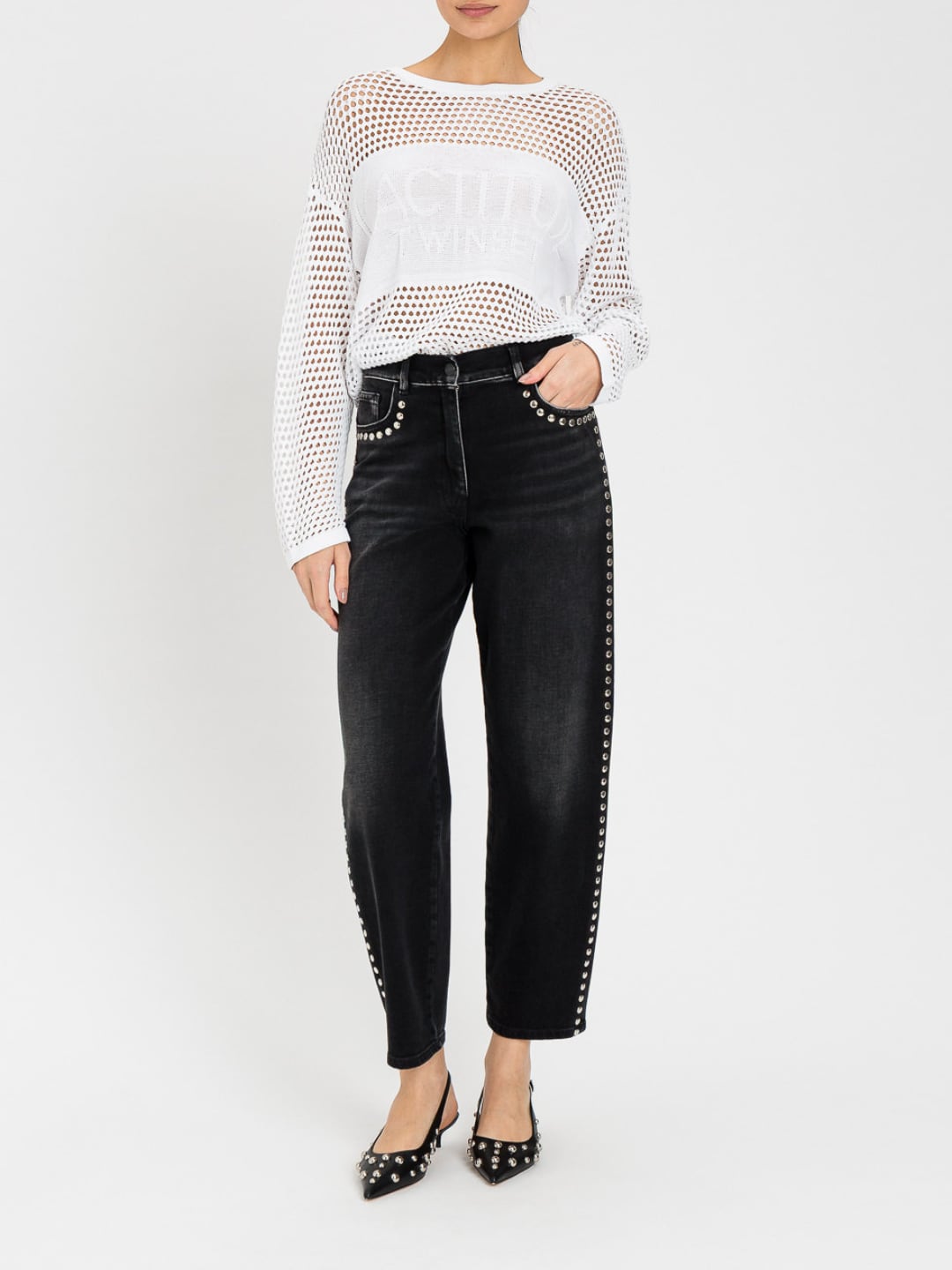 Twinset Maglia a rete con logo Bianco