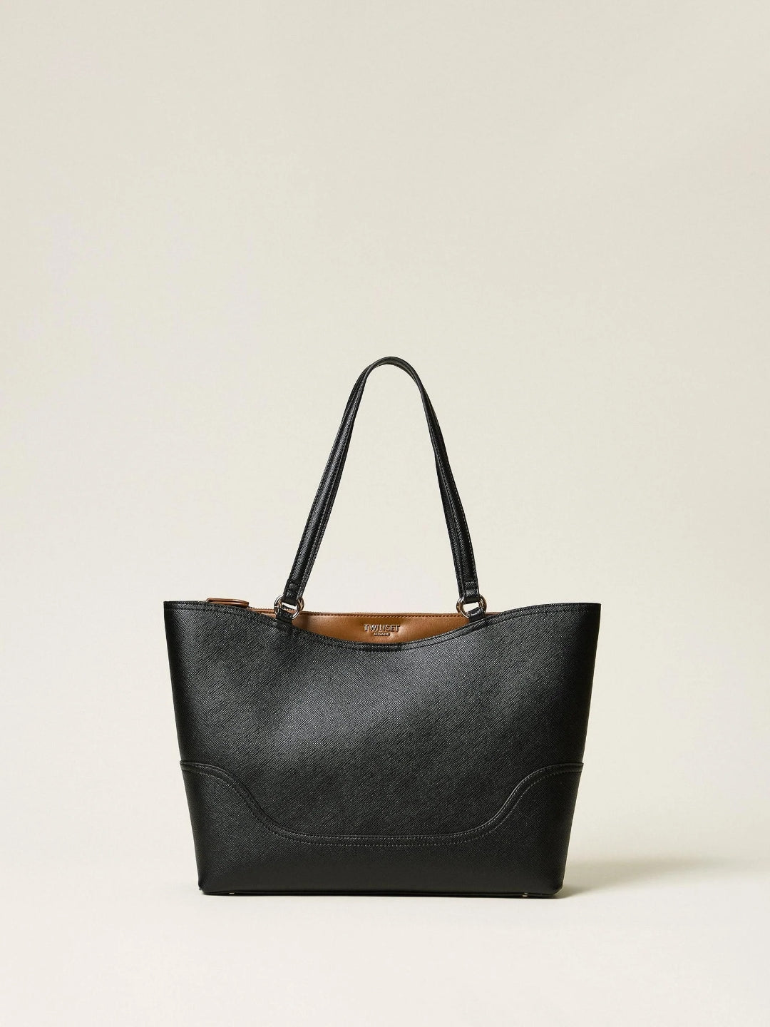 Twinset Borsa Shopper Sfoderata Bicolore Nero e Marrone