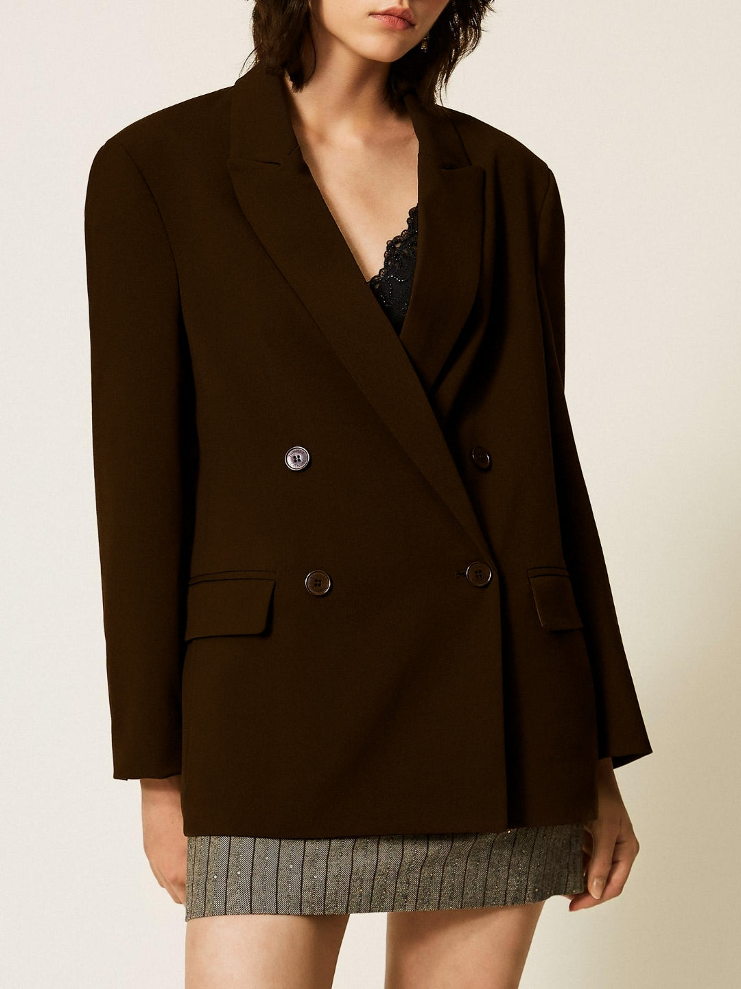 Twinset Giacca Blazer Doppiopetto Marrone Deep Brown