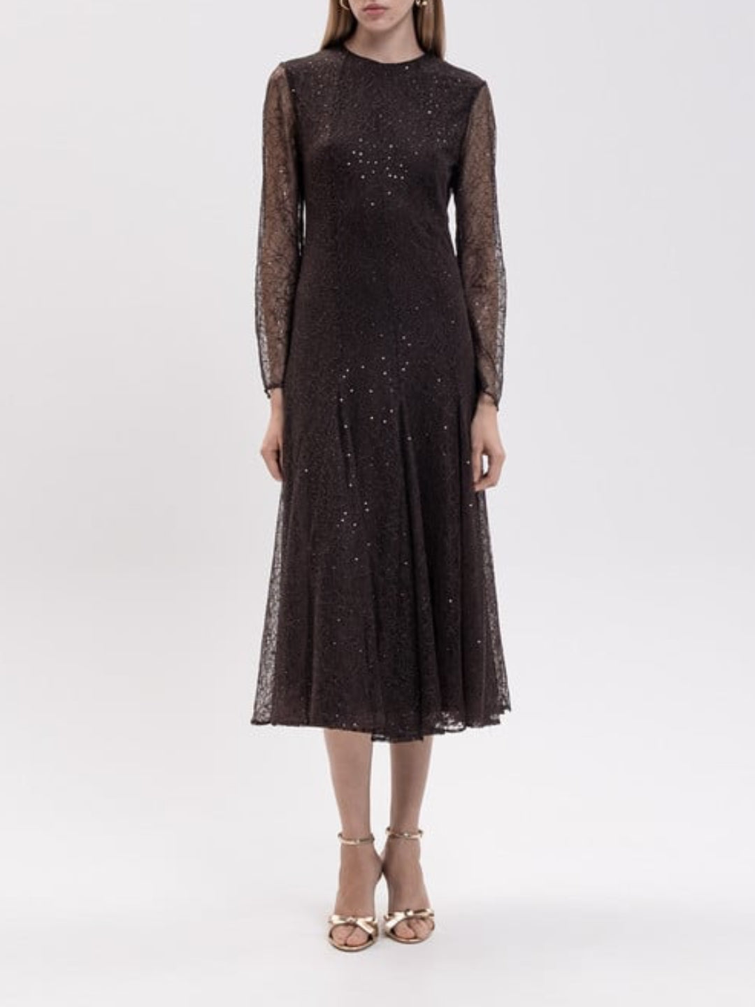 Twinset Abito midi in pizzo Marrone
