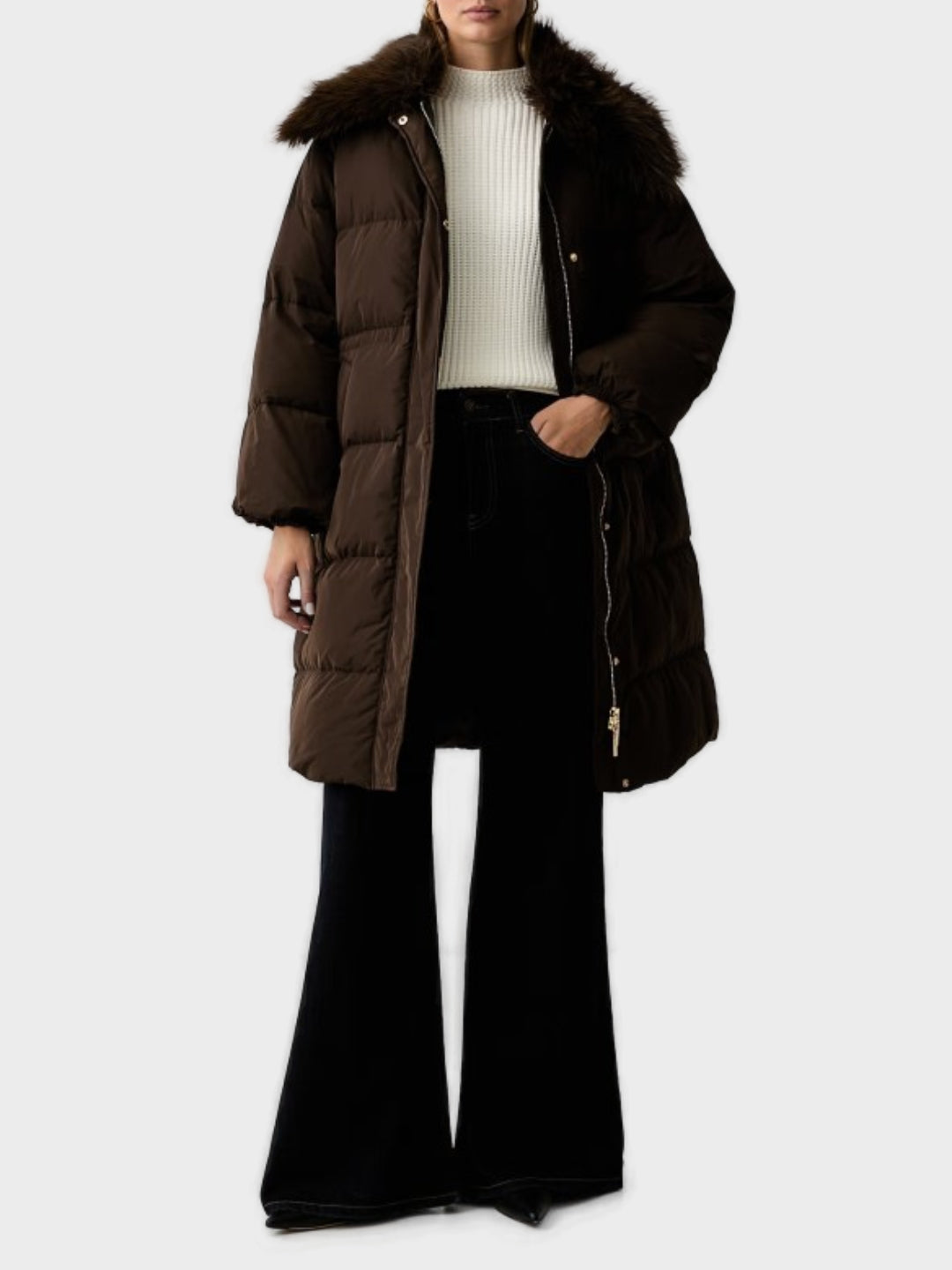 Twinset Piumino lungo con pelliccia Marrone