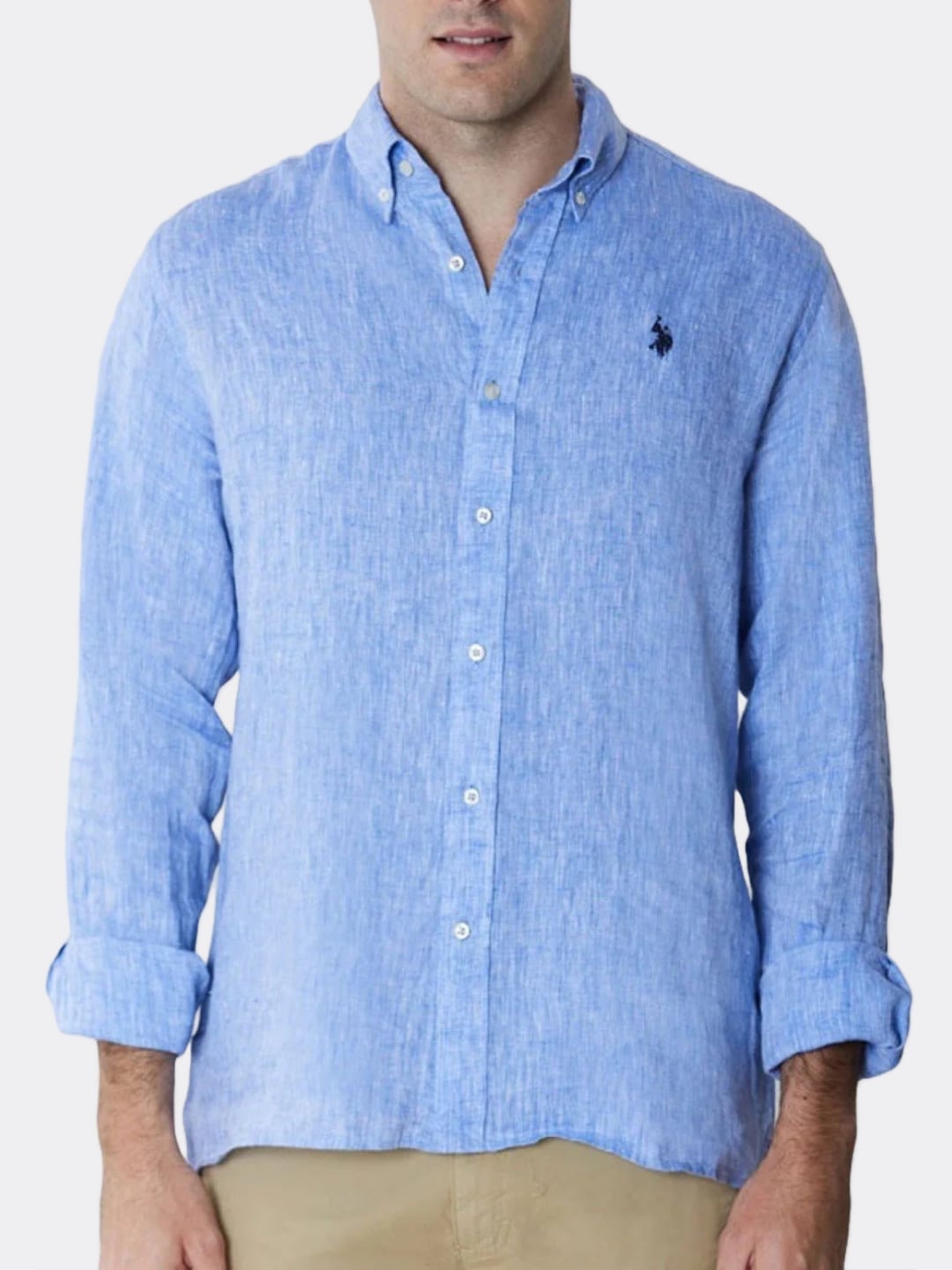 Us Polo Assn Camicia manica lunga Cale in Lino Azzurro