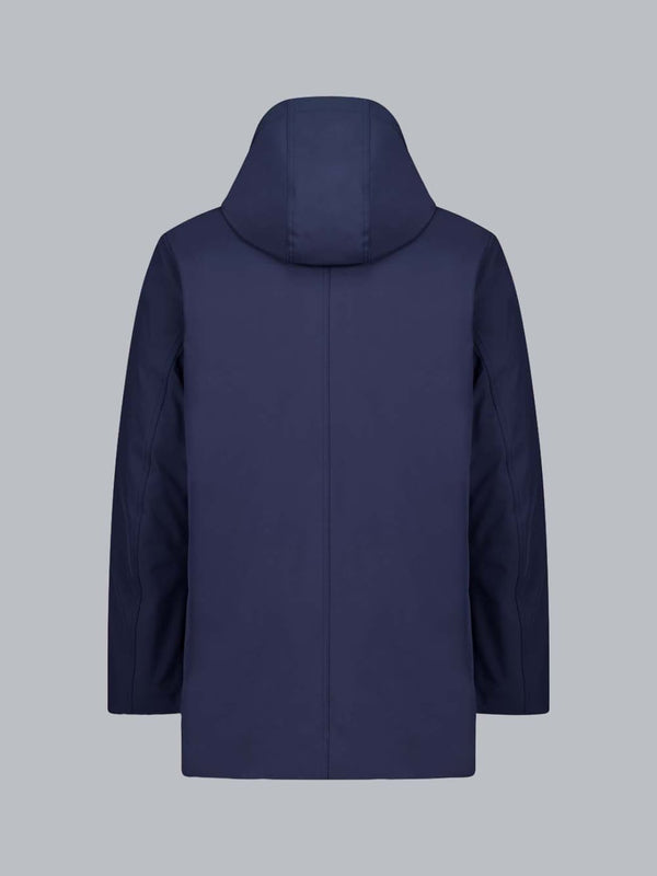 Giacca In Softshell Blu Con Cappuccio Fisso Herdo