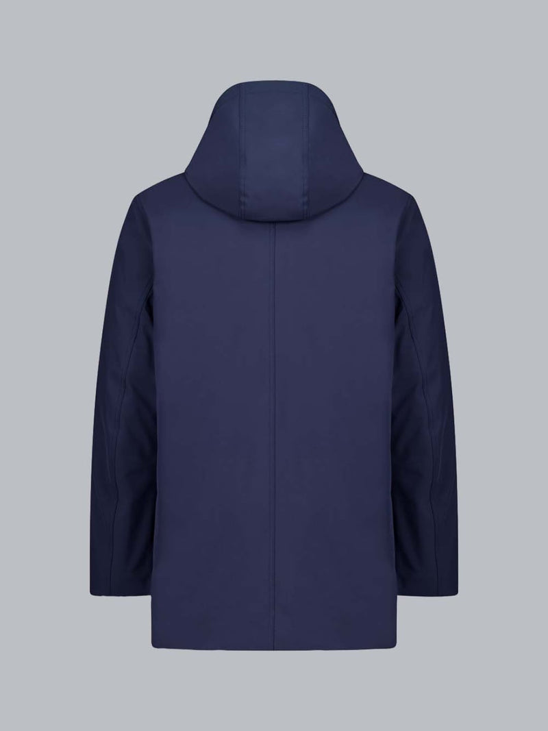 Giacca In Softshell Blu Con Cappuccio Fisso Herdo