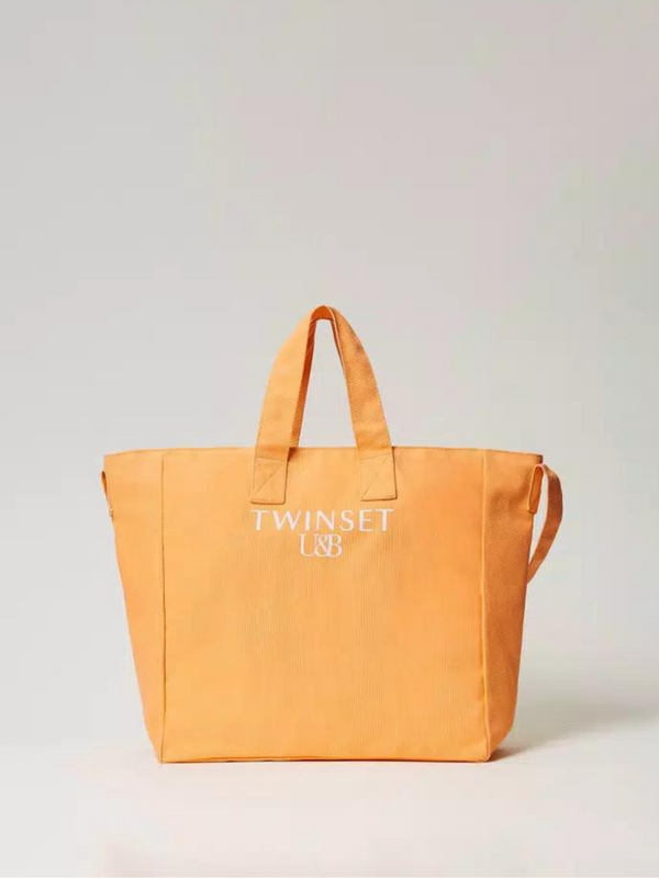 Borsa shopper in canvas con logo Col. Arancione "Summer Orange"