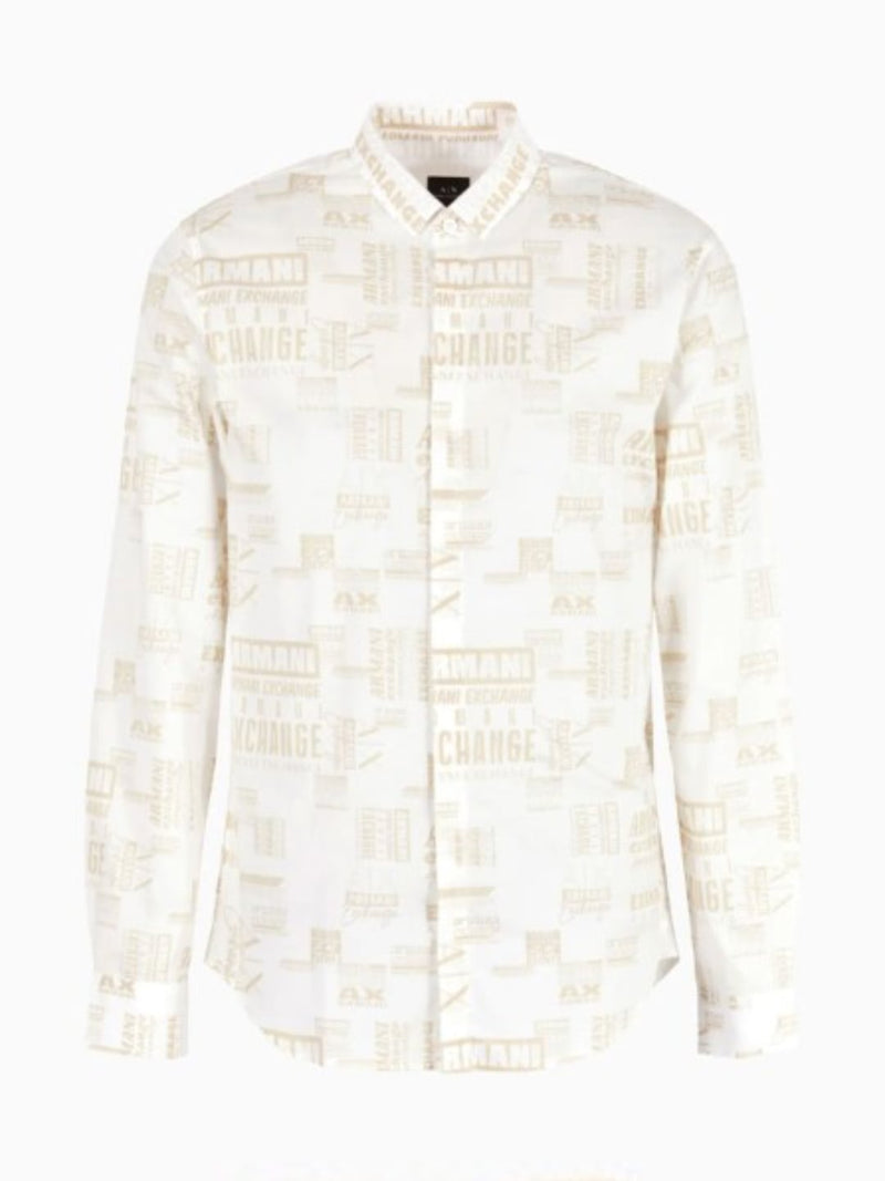 Armani Exchange Camicia in popeline di cotone fantasia Bianco