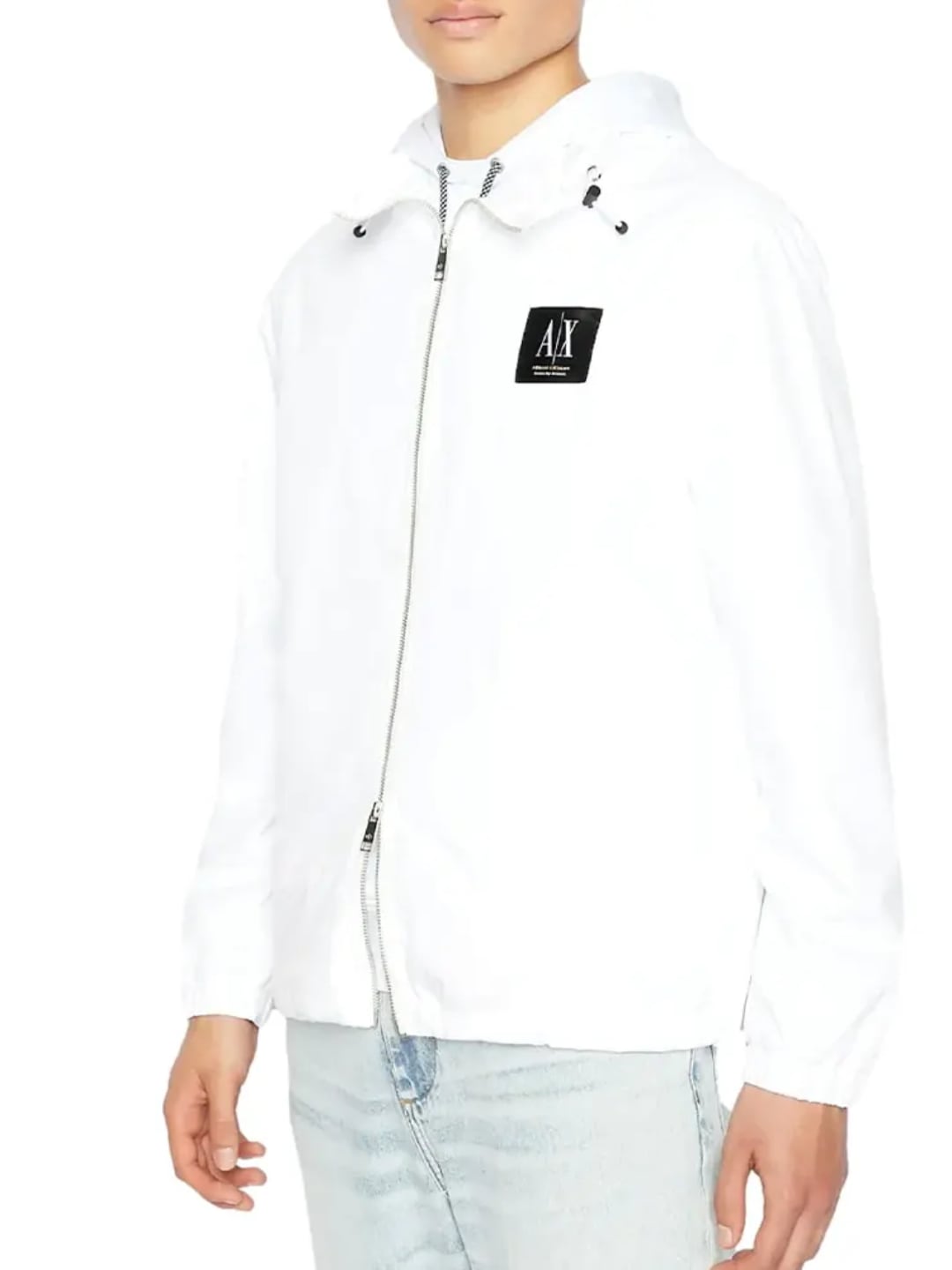Armani Exchange Giubbotto con Cappuccio e Logo Patch Bianco