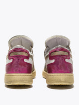 Sneaker Bassa Mi Basket Row Cut Metal Pigskin Used White Fucsia Red