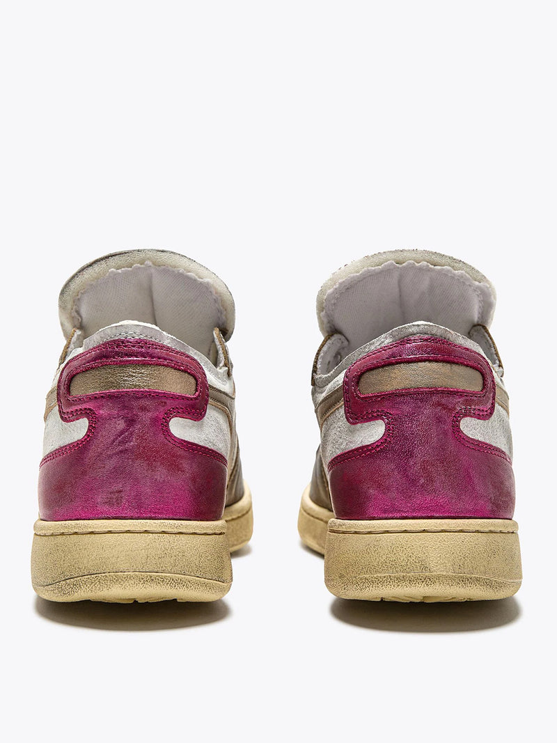 Sneaker Bassa Mi Basket Row Cut Metal Pigskin Used White Fucsia Red
