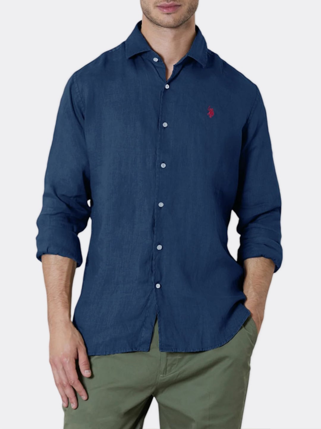 Us Polo Assn Camicia manica lunga Cale in Lino Blu