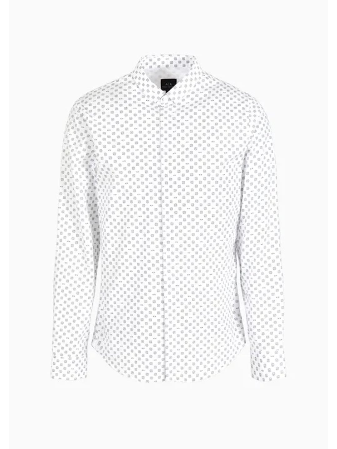 Armani Exchange Camicia in Popeline di Cotone Fantasia Rombi Bianco