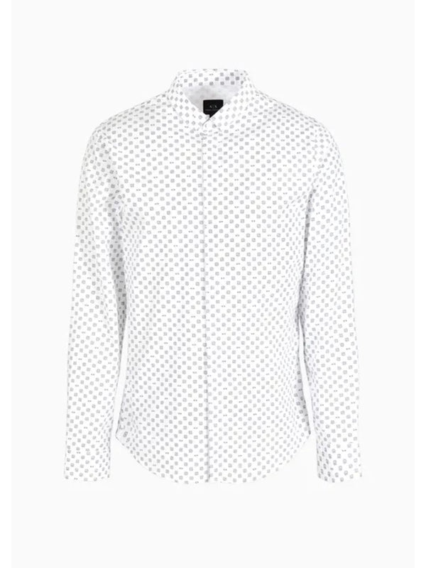 Armani Exchange Camicia in Popeline di Cotone Fantasia Rombi Bianco