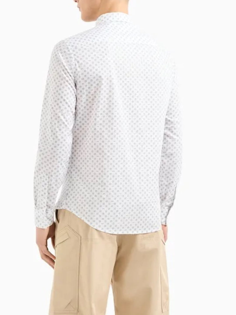 Armani Exchange Camicia in Popeline di Cotone Fantasia Rombi Bianco