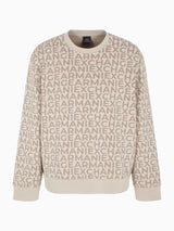 Armani Exchange Felpa Girocollo Con Cotone Bonded Con Logo Allover Tono Su Tono Beige