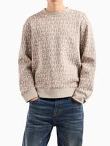 Armani Exchange Felpa Girocollo Con Cotone Bonded Con Logo Allover Tono Su Tono Beige