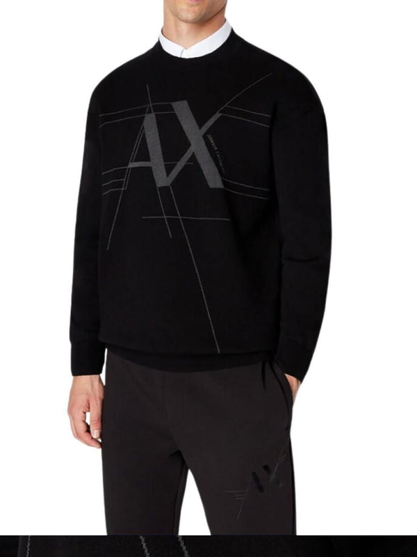 Armani Exchange Pullover Logato In Cotone Nero