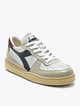 Sneaker Bassa Mi Basket Row Cut Metal Pigskin Used White Fucsia Red