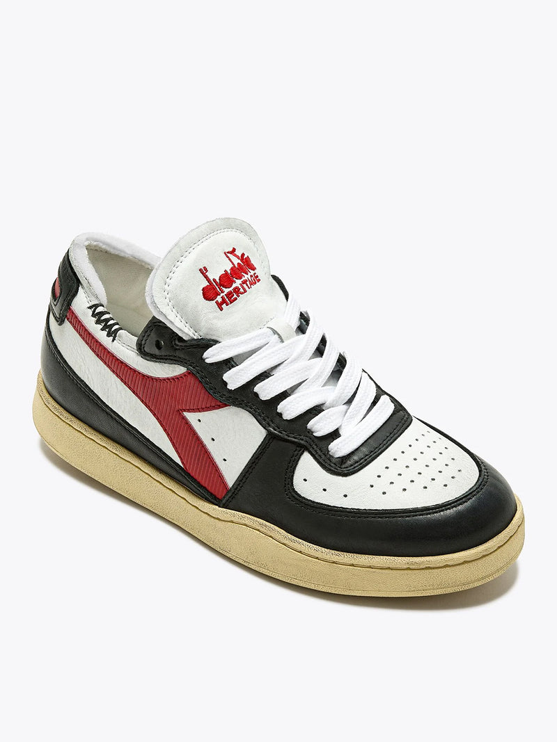 Sneaker Bassa Mi Basket Row Cut Col. White/Black/Red Unisex