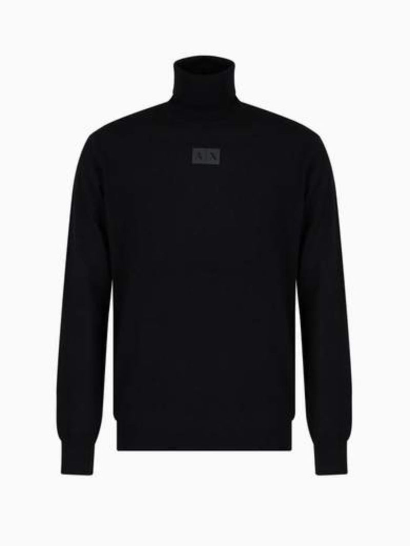 Armani Exchange Pullover dolcevita in misto lana logo patch sul petto Nero
