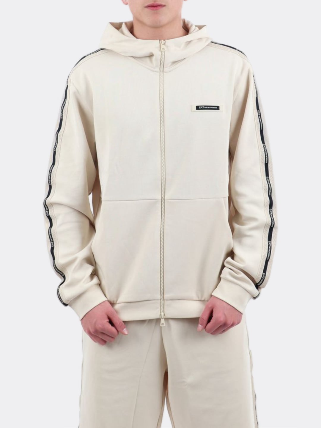 EA7 Emporio Armani Felpa Zip Logo Series In Misto Cotone Avorio