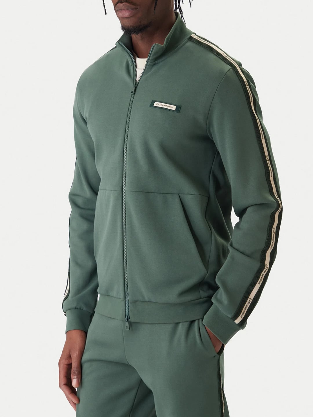 EA7 Emporio Armani Felpa Zip Logo Series In Misto Cotone Verde Cilantro