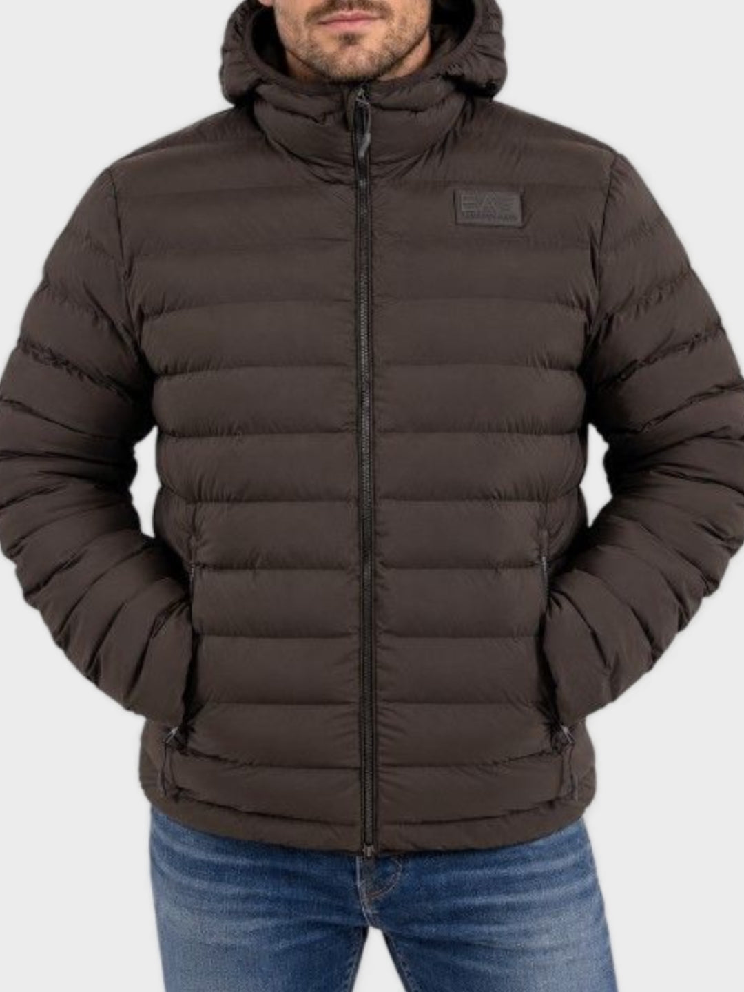 EA7 Emporio Armani Giubbotto Imbottito con cappuccio e logo Marrone