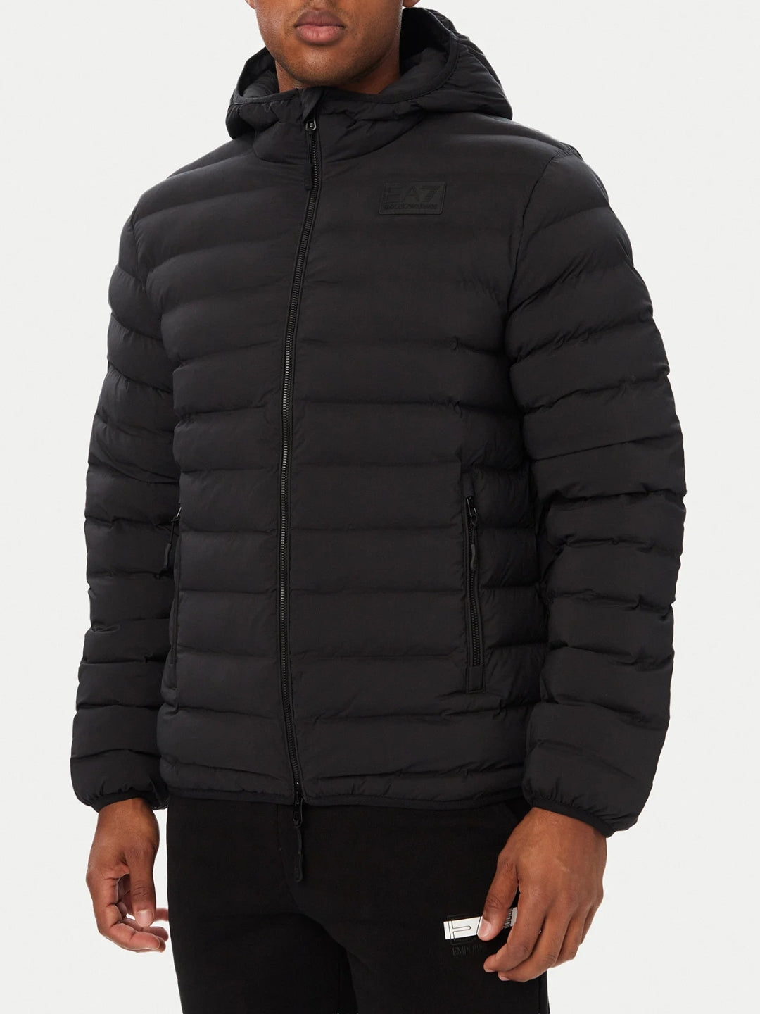 EA7 Emporio Armani Giubbotto Imbottito con cappuccio e logo Nero