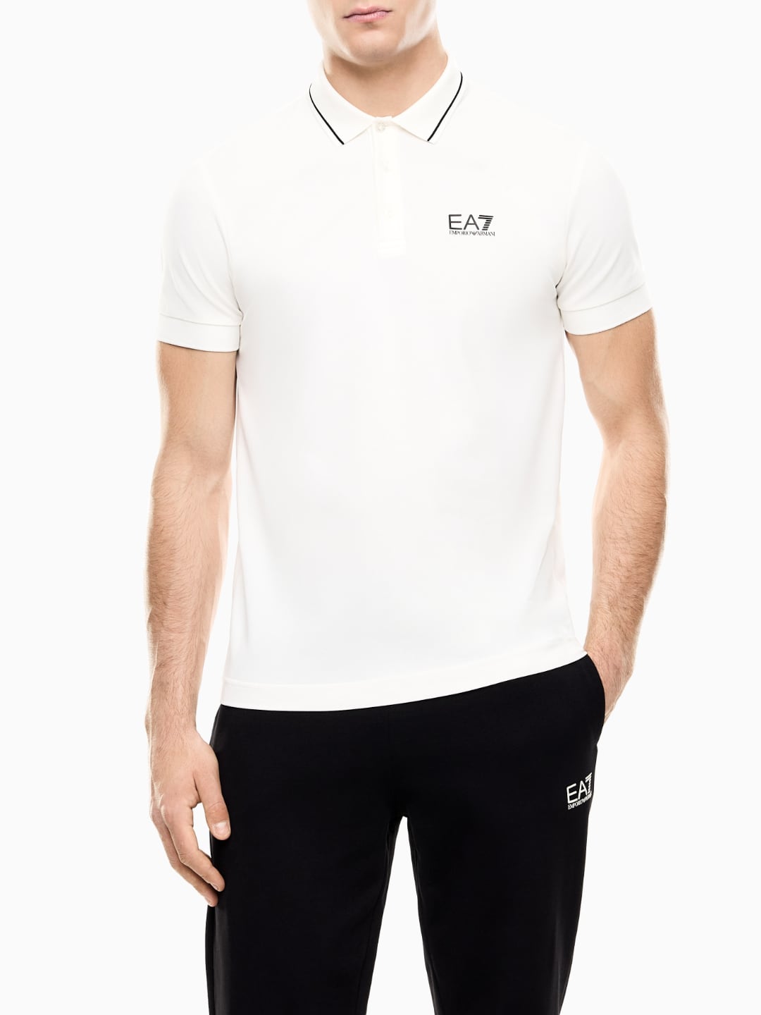 EA7 Emporio Armani Polo Core Identity In Piquet Di Cotone Stretch Bianco Panna