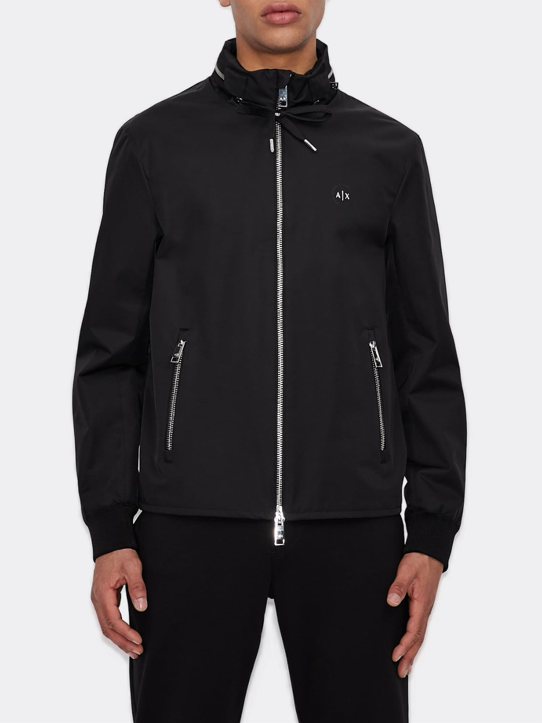 Armani Exchange Giubbotto con Cappuccio a Scomparsa Nero