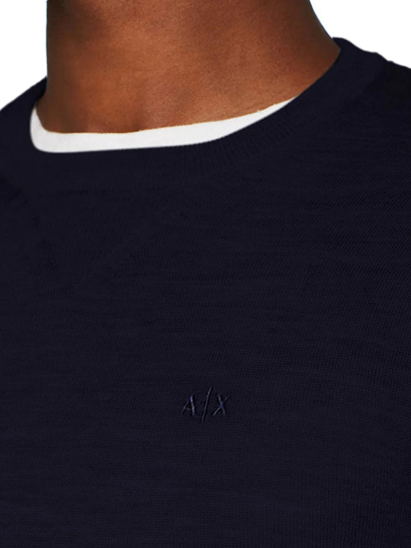 Armani Exchange Maglione Uomo In Pura Lana Blu