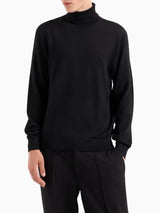 Armani Exchange Pullover dolcevita in misto lana logo lato cuore ricamato Nero