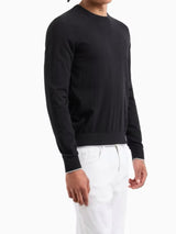 Armani Exchange Pullover girocollo basic cotone cachemere logo ricamato lato cuore Nero