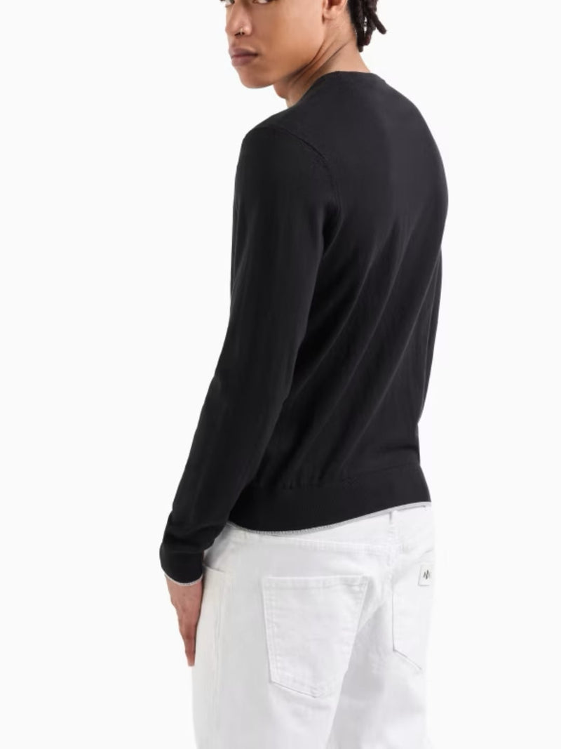 Armani Exchange Pullover girocollo basic cotone cachemere logo ricamato lato cuore Nero