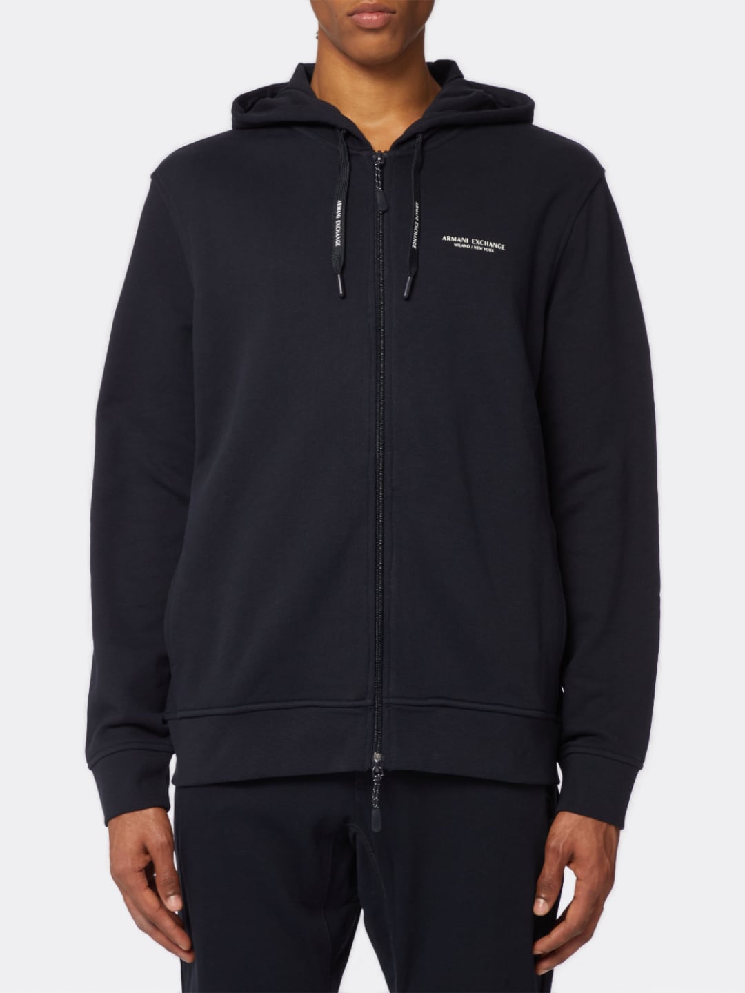 Armani Exchange Felpa Zip Con Cappuccio In Cotone French Terry Con Logo Nero