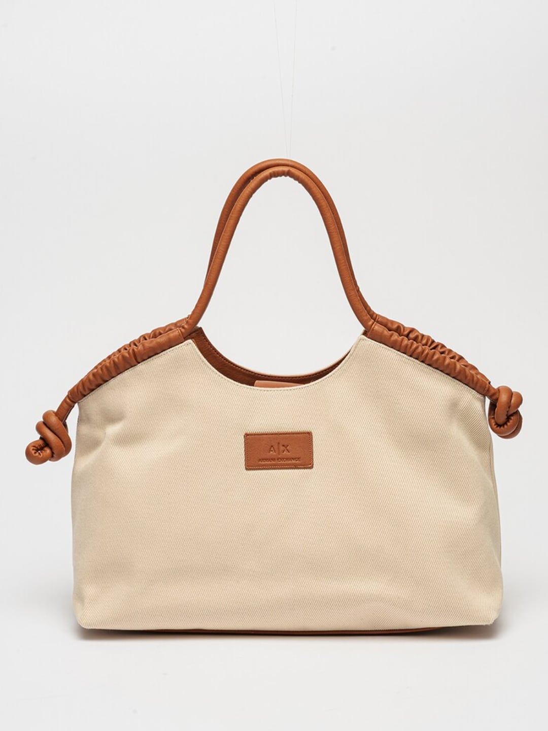 Armani Exchange Borsa Shopping in Canvas Naturale e Cuoio
