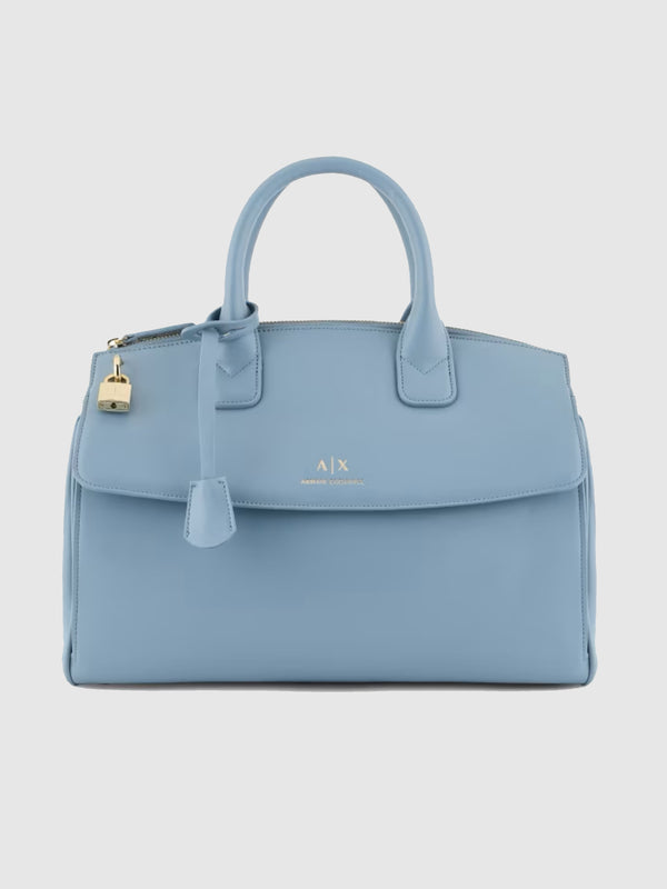 Armani Exchange Borsa A Mano Bauletto Grande Con Lucchetto E Dettagli In Metallo Asv Azzurro