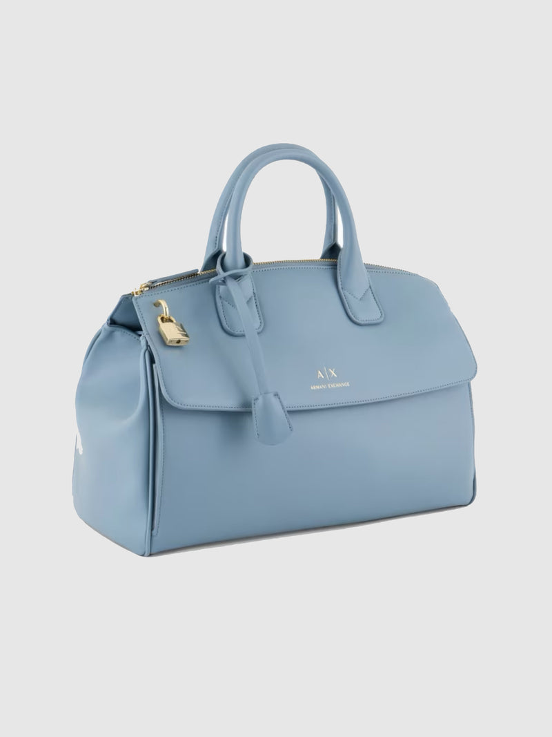 Armani Exchange Borsa A Mano Bauletto Small Con Lucchetto E Dettagli In Metallo Asv Azzurro