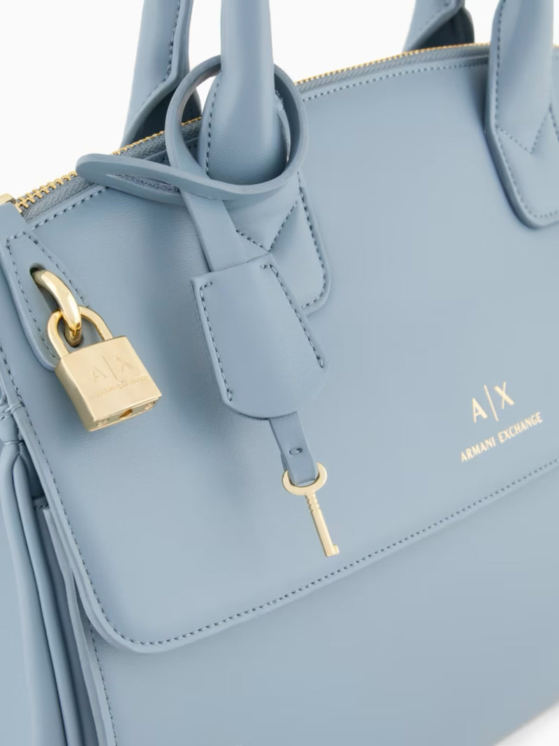 Armani Exchange Borsa A Mano Bauletto Small Con Lucchetto E Dettagli In Metallo Asv Azzurro