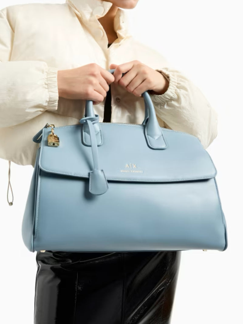 Armani Exchange Borsa A Mano Bauletto Grande Con Lucchetto E Dettagli In Metallo Asv Azzurro