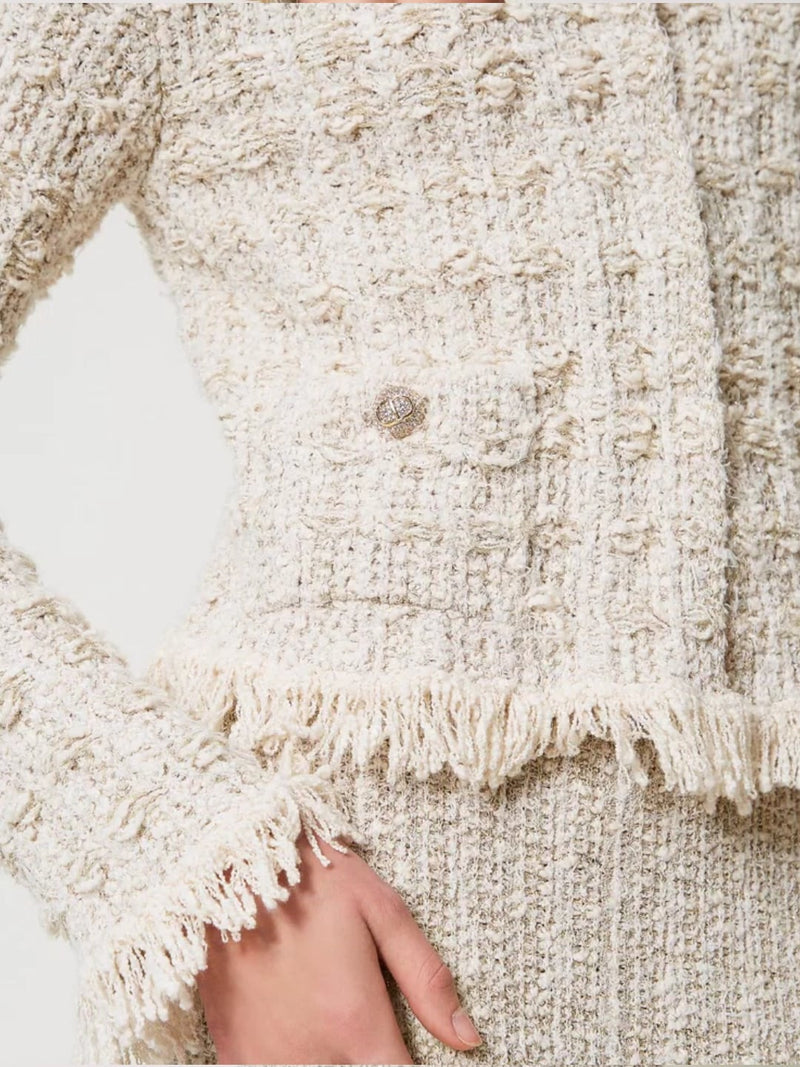 Twinset Giacca in maglia jacquard lurex Neve Oro