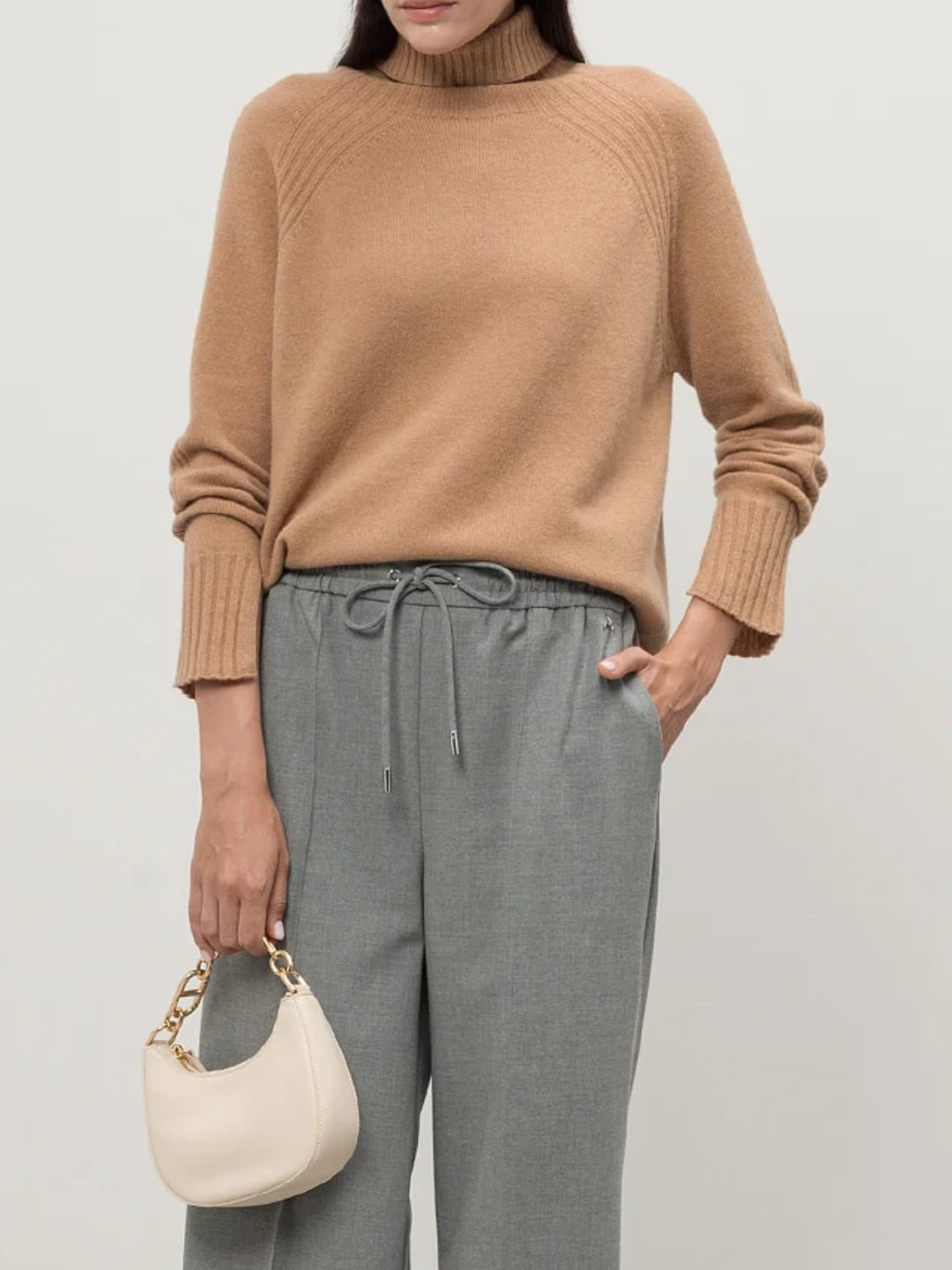 Twinset Maglia dolcevita in lana e cashmere Sandy Brown