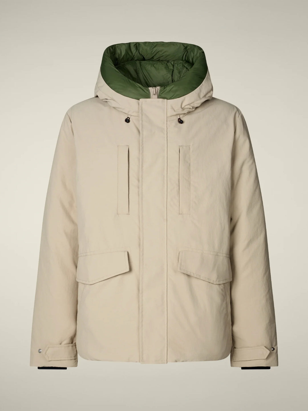 Giubbotto con Cappuccio Enzo Stone Beige + Pine Green