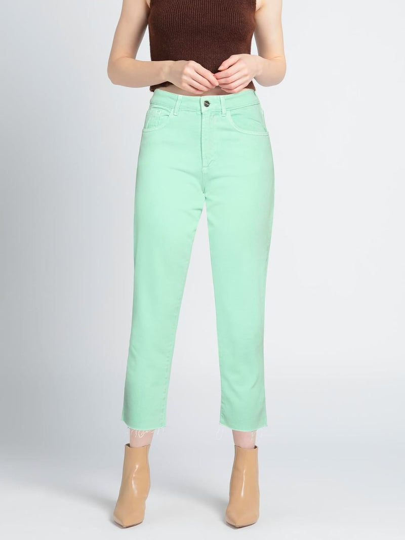 Hinnominate Pantalone in bull denim Mom Fit Verde Maldive