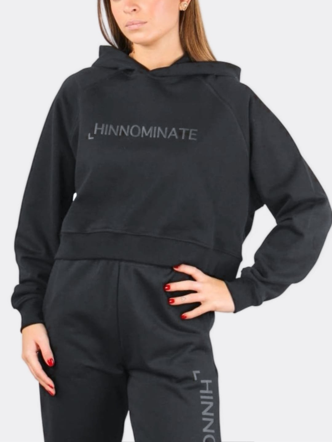 Hinnominate Felpa Cappuccio Raglan con Maxi Logo a Tono Ferro