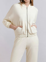 Hinnominate Felpa con Zip in Modal con Inserti in Nylon Off White