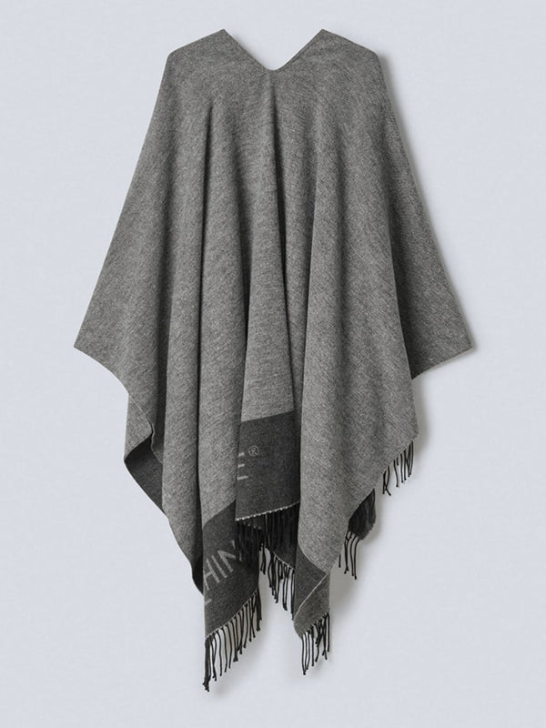 Hinnominate Poncho Con Frange Grigio Melange