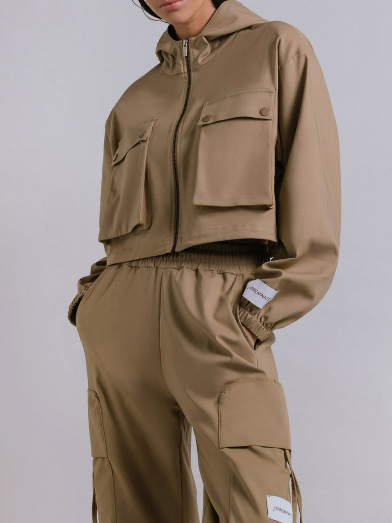 Hinnominate Giubbino Cappuccio All Zip con Tasconi Tortora