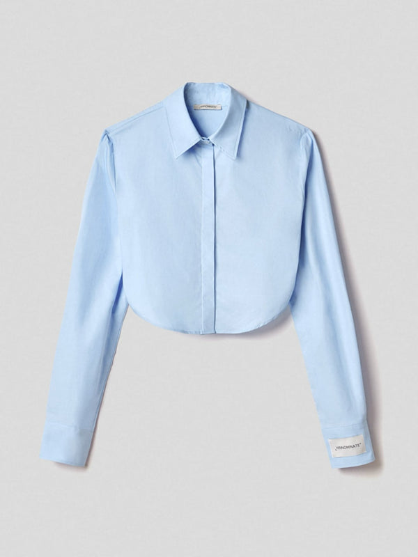 Hinnominate Camicia corta in cotone con fondo stondato Azzurro